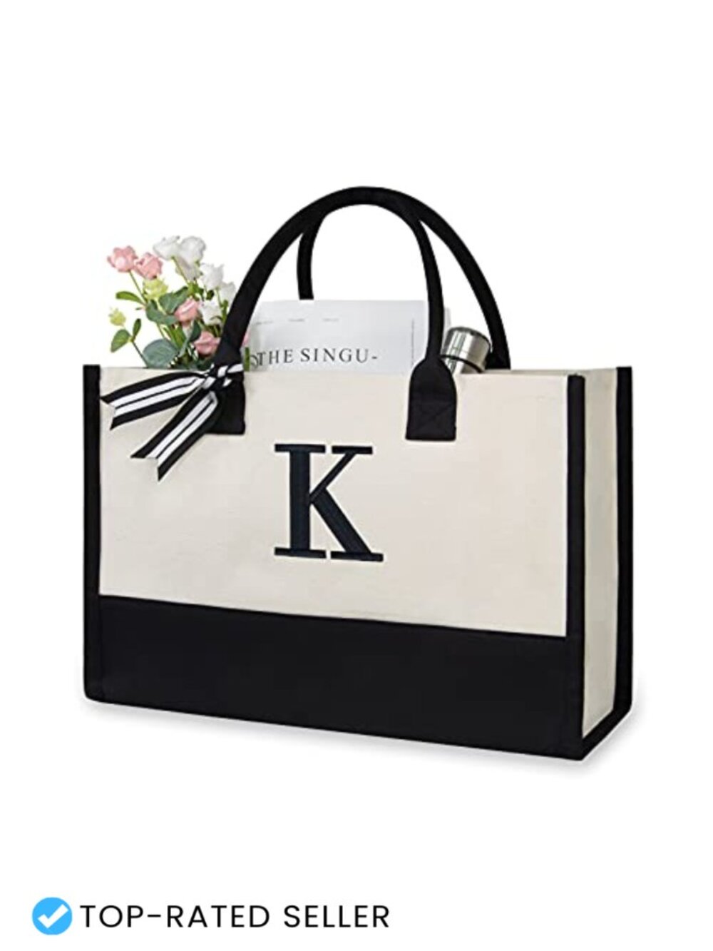 Personalized Initial Canvas Beach Tote Bag Monogrammed Gift